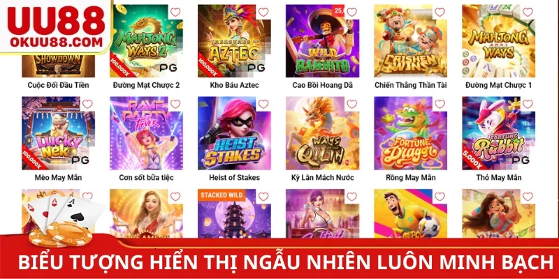 Biểu tượng nổ hũ UU88 hiển thị ngẫu nhiên luôn minh bạch